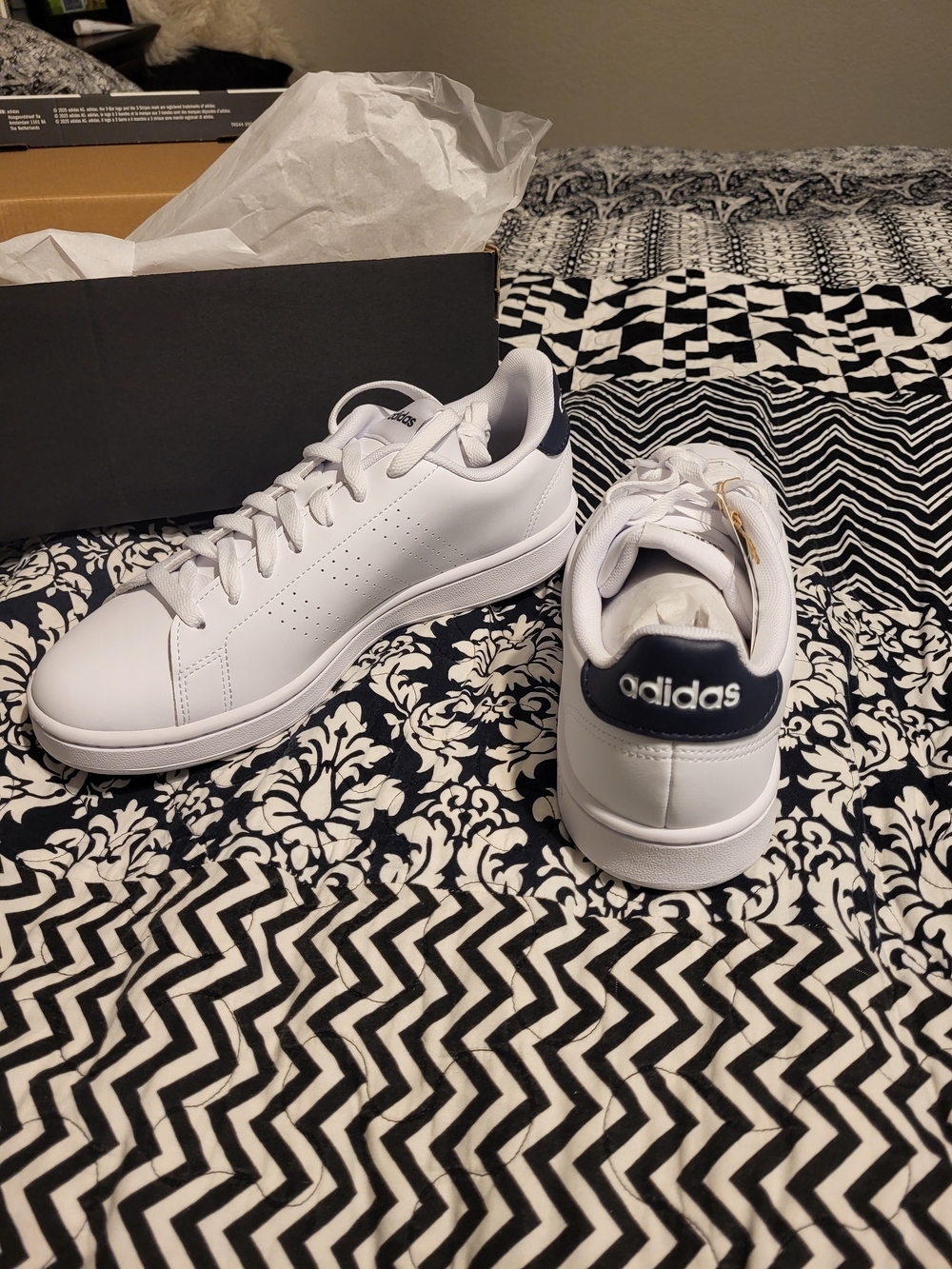 adidas White Sneakers with Black Heel Tab